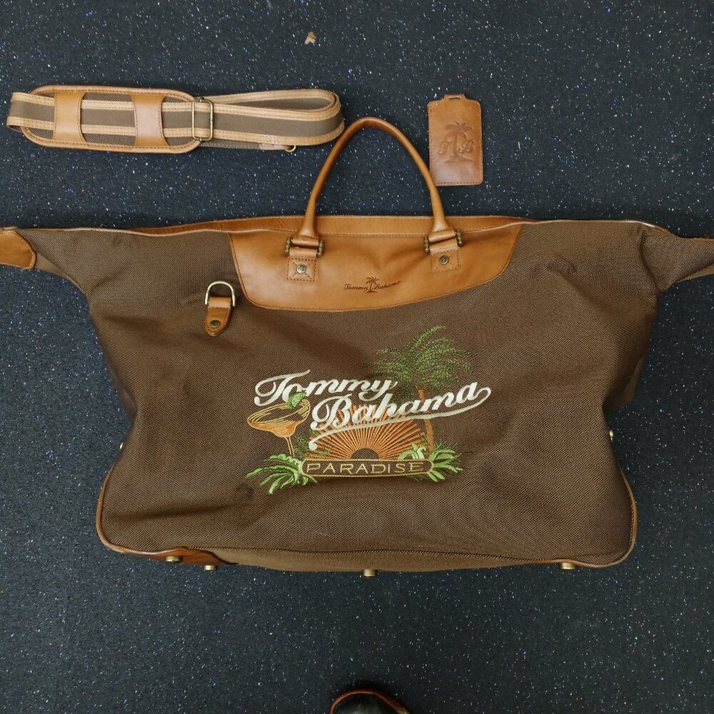 Tommy Bahama PARADISE Travel Bag Luggage Carry on Shoulder Strap Canvas Leather